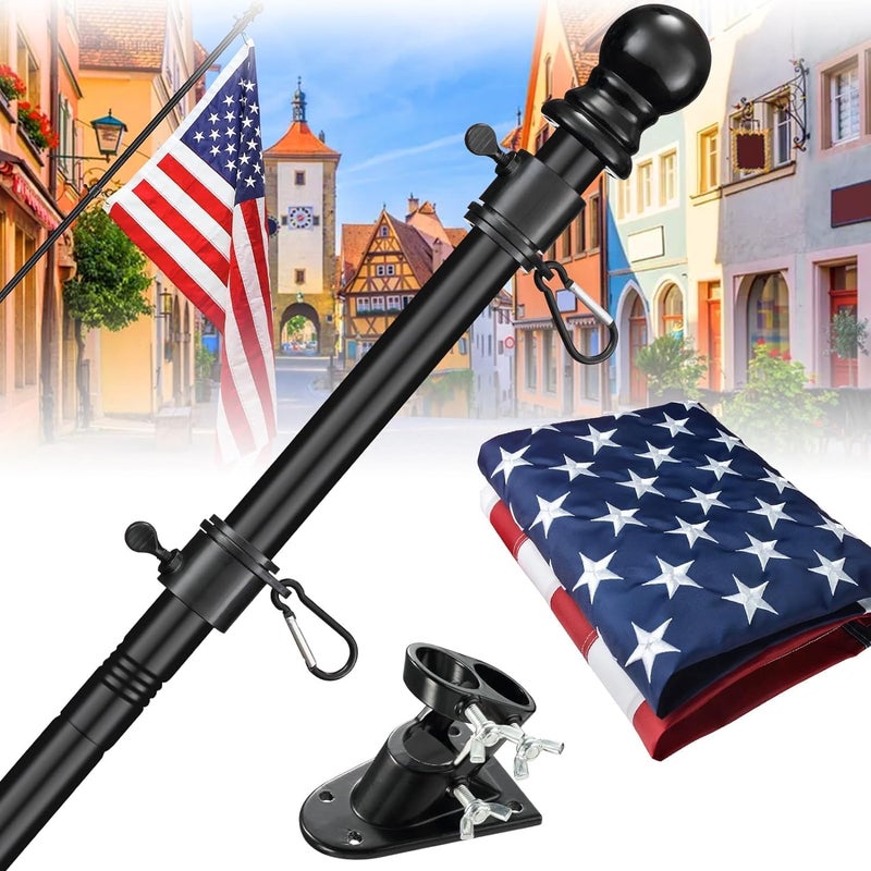Barcetine Flag Pole Kit with 3x5 US Flag - Includes 6ft Heavy Duty Tangle Free Flagpole,Weather Resistant 3x5 Embroidered American Flag,Aluminum Holder Bracket,for Outside House,Porch,Outdoor - Image 1